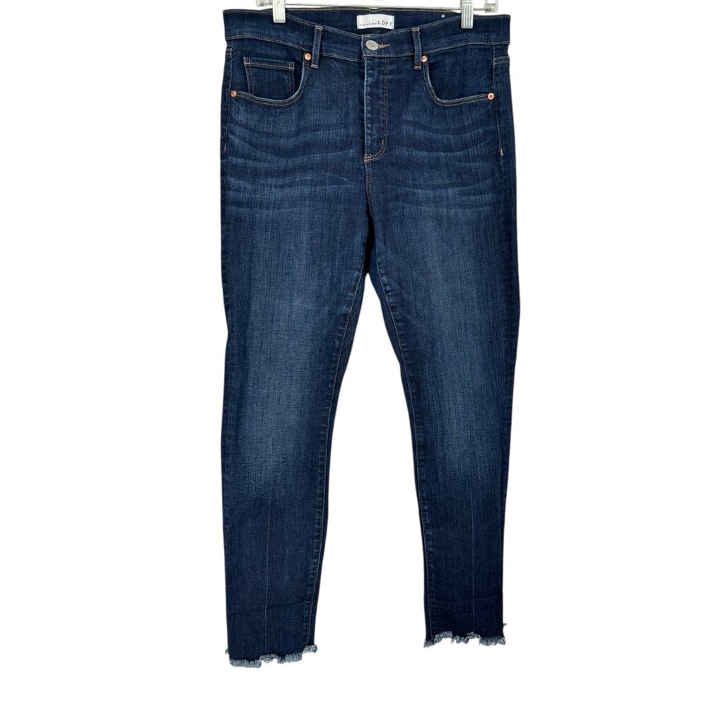 Loft Modern Skinny Jeans Size 12 Raw Hem Dark Rinse Stretch